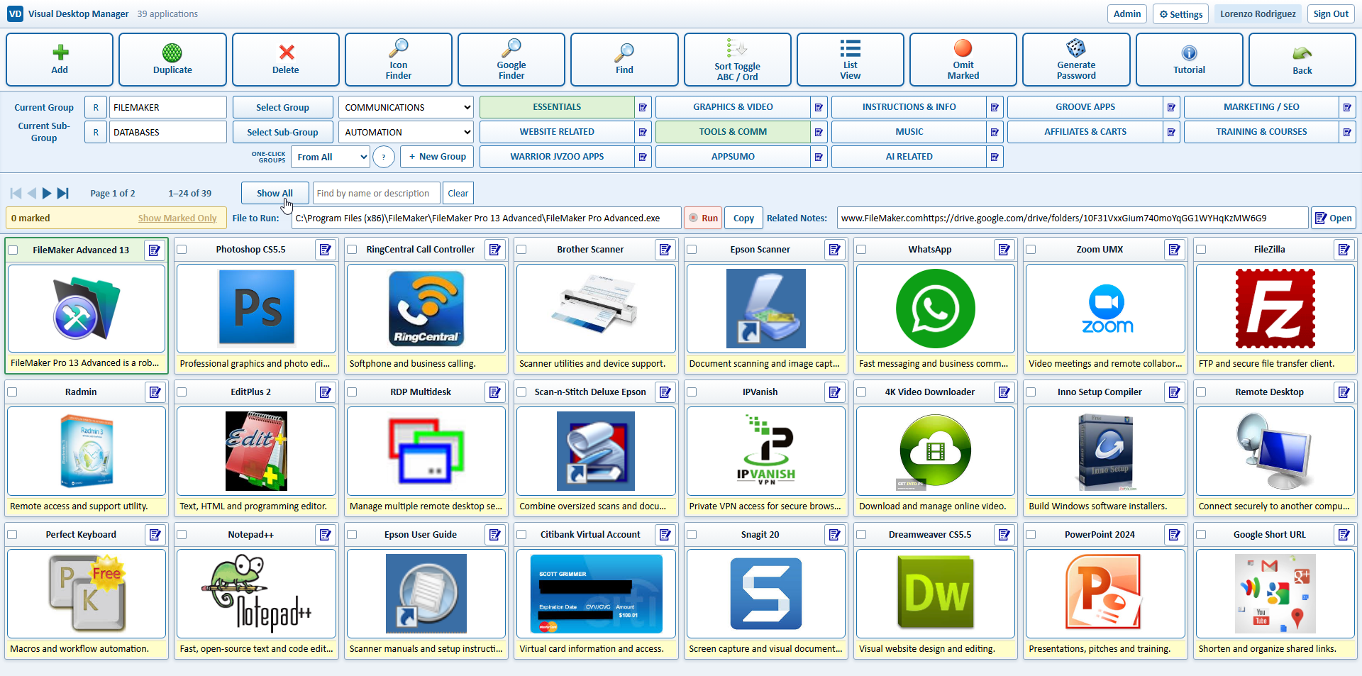 Dense Visual Desktop Manager workspace
